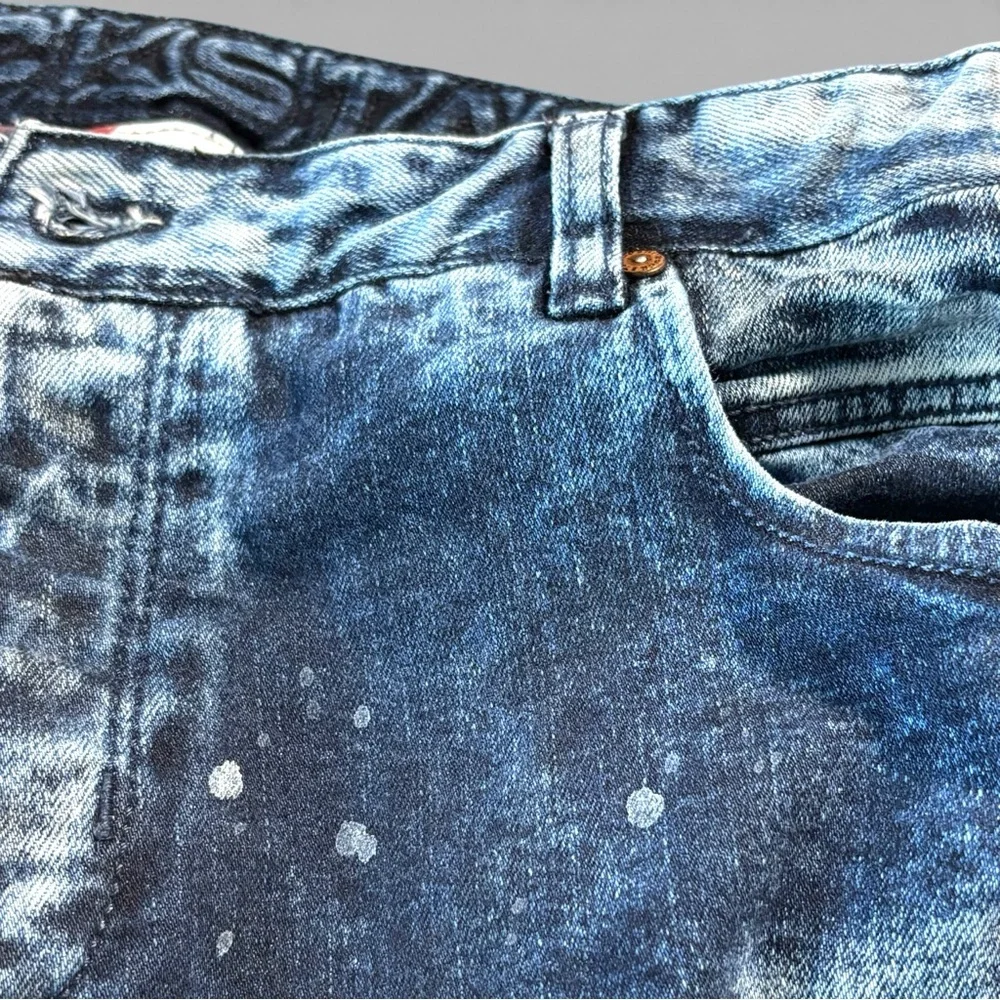 Rockstar Distressed Moto Jeans Acid Wash Zip Biker Denim 38